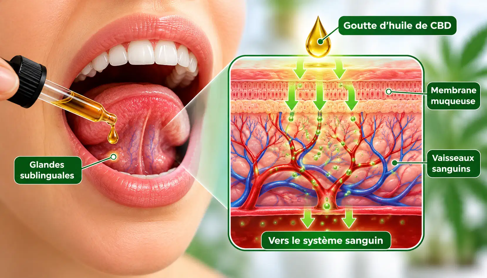 inforgraphie de l'absorption sublinguale de l'huile