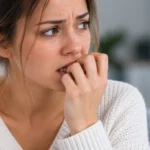 Mulher ansiosa a roer as unhas