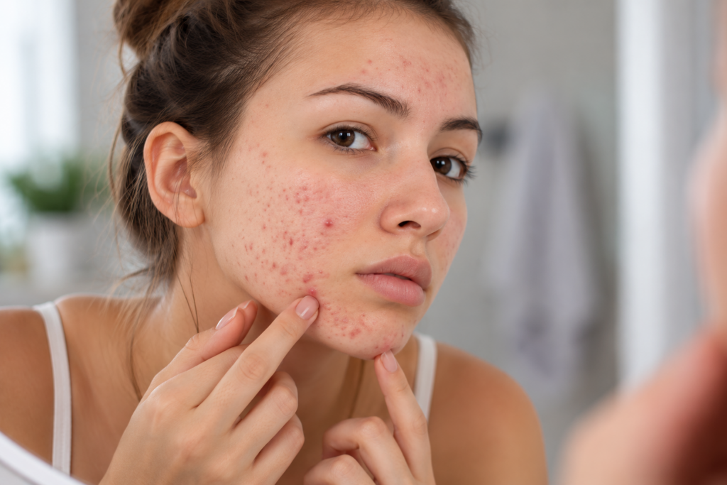woman who has acne
