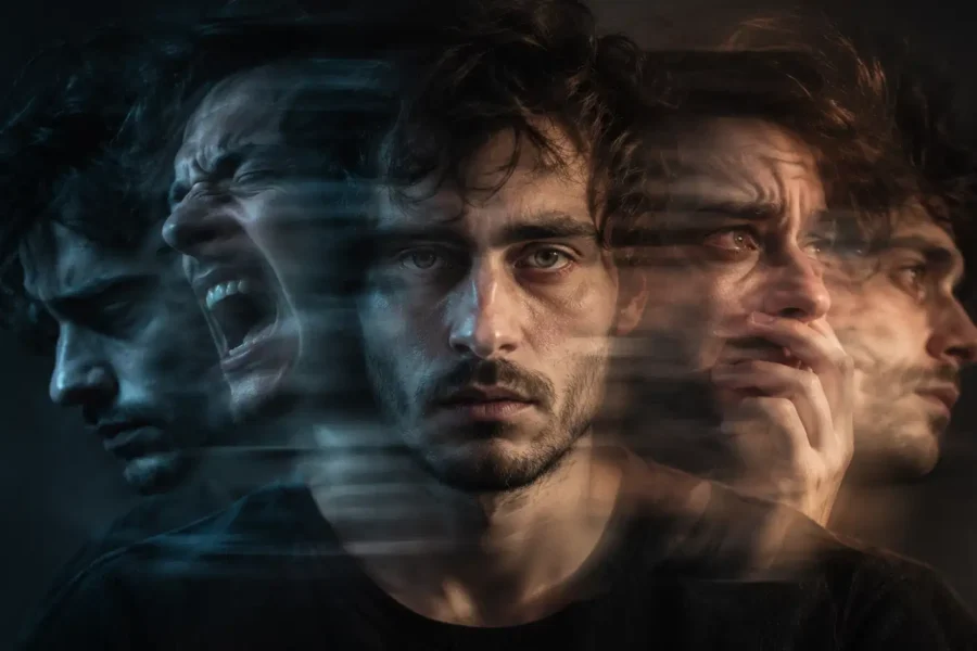 un portrait fragmenté avec différentes émotions