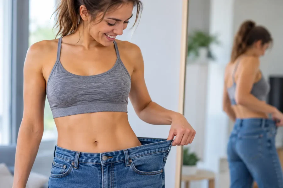 woman who is losing weight, has lost weight