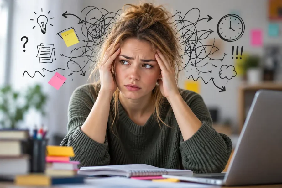 eine Frau, die unter mentaler Überlastung leidet