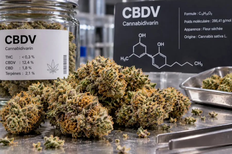bocaux ouvert contenant du CBDV dans une pièce blanche