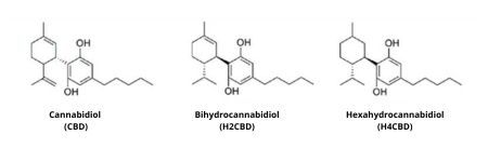 comparación de las estructuras moleculares del CBD, h2CBD, H4CBD