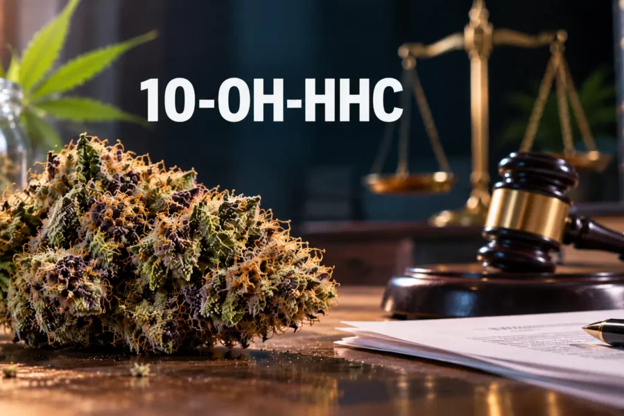 gros plan sur des plants de 10 oh hcc à côté d'un marteau de justice