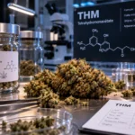 Close-up van een cannabisplant met een rookachtig effect