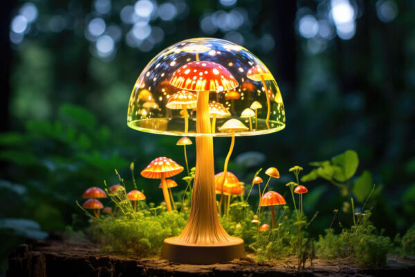 amanita mata con luces de hadas