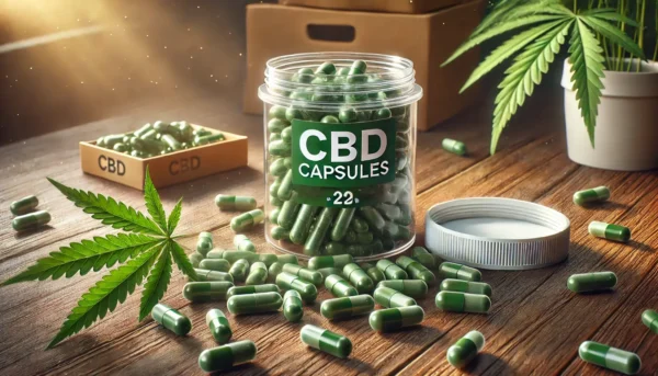 Cápsulas de CBD colocadas sobre una mesa