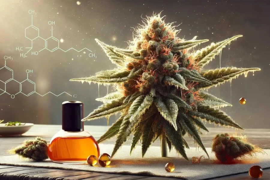 Uma flor de CBD infundida com CBN