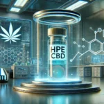 un laboratoire futuriste avec une molécule de HPE CBD au milieu