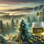 a CBD flower with a concentrate in front of a natural landscape