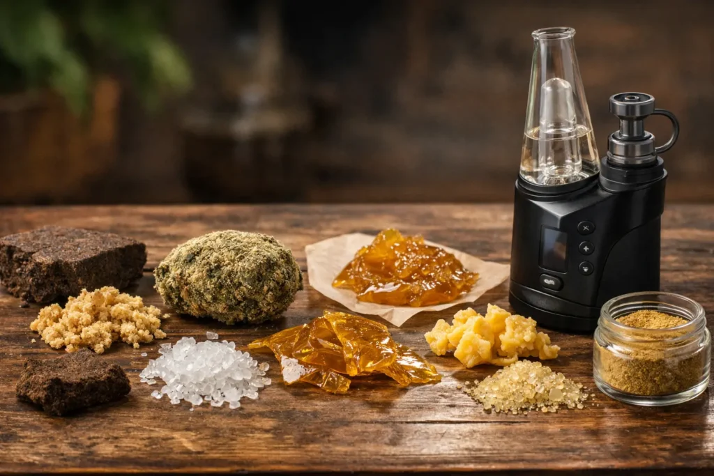 différents concentrés de CBD sur une table