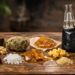 différents concentrés de CBD sur une table